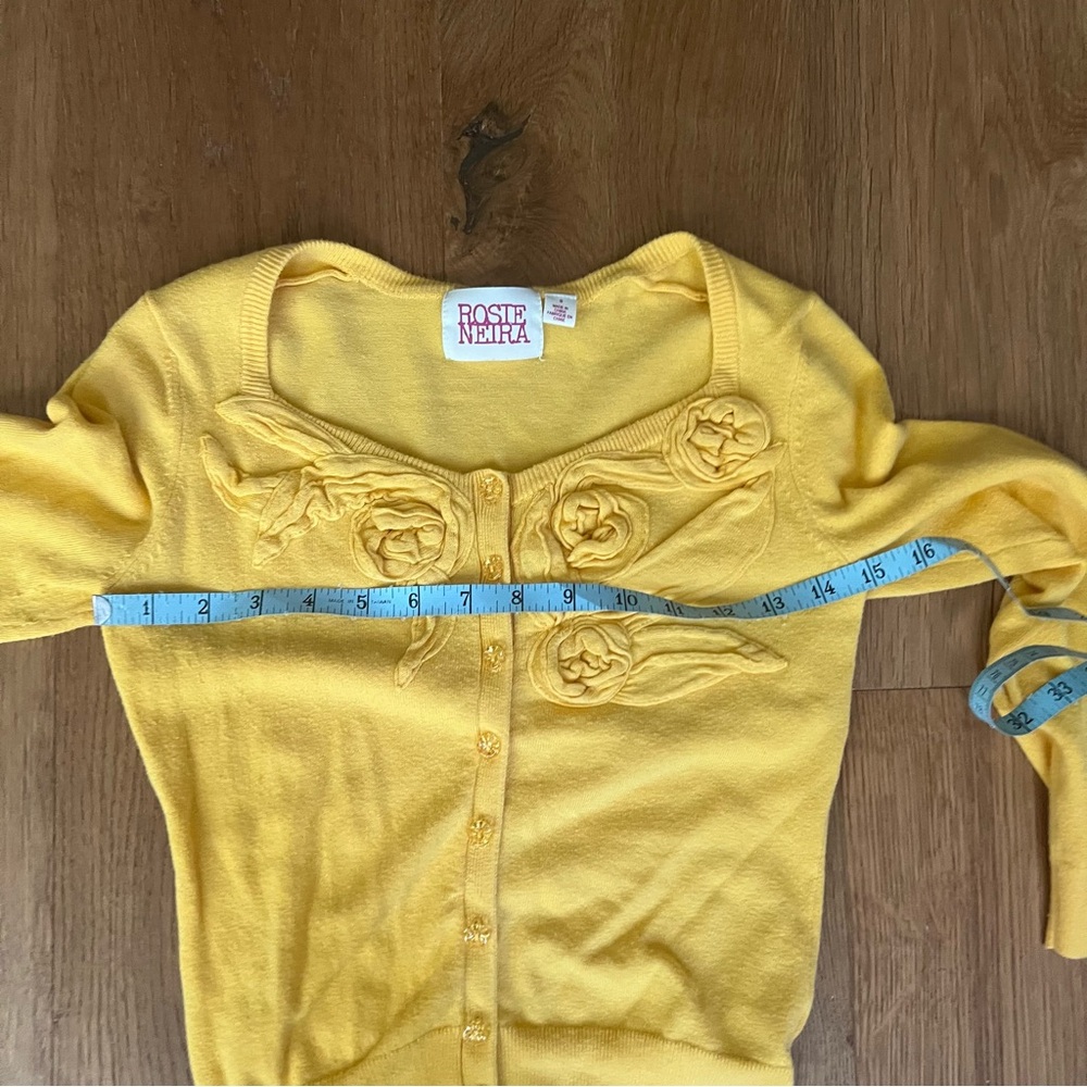 Anthropologie Yellow Cardigan Sweater with Embroidered Details - Picture 8 of 8